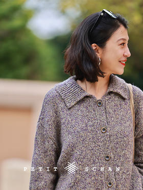 PETIT SCHAN小闪 CLO#943 Morning Fog 晨雾 羊毛羊驼毛大翻领花纱开衫毛衣
