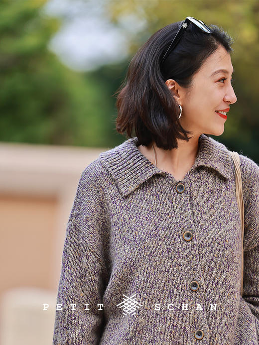 PETIT SCHAN小闪 CLO#943 Morning Fog 晨雾 羊毛羊驼毛大翻领花纱开衫毛衣 商品图0