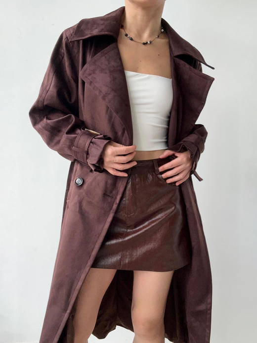 SIJIA｜AW2507 酒红麂皮长款皮风衣 商品图1