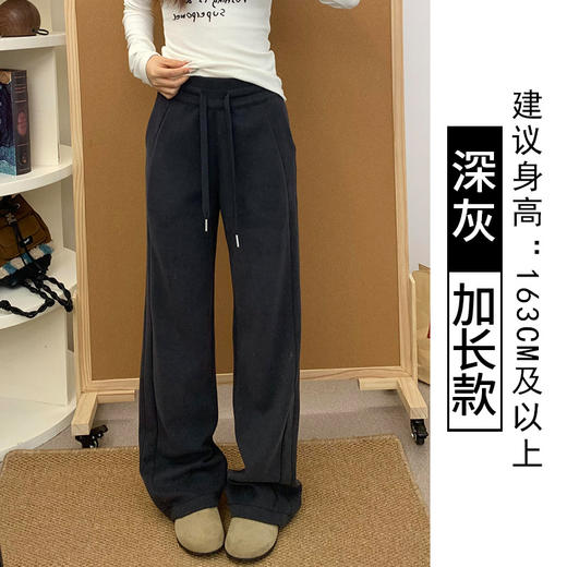 lulu同款运动裤女秋冬2025新款高腰宽松bf慵懒风直筒窄版阔腿卫裤加绒加厚休闲裤 商品图6
