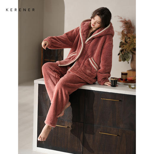 可人儿原创冬季舒棉绒女士睡衣韩系加厚保暖可外穿珊瑚绒家居服 商品图1
