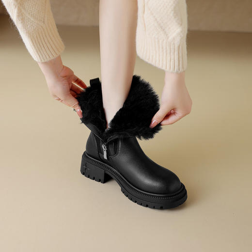 【预售5天】真皮圆头松糕底冬季皮毛一体舒适毛毛靴短筒时尚雪地靴YMT&A680 商品图1