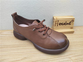 2023豪行秋冬新款23320197真皮复古休闲低跟女鞋单鞋皮鞋