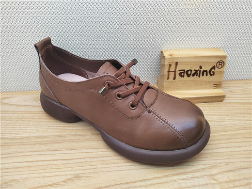 2023豪行秋冬新款23320197真皮复古休闲低跟女鞋单鞋皮鞋 商品图0