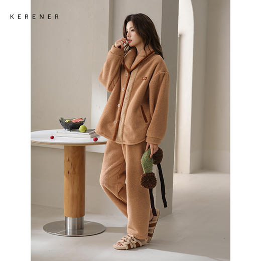 可人儿原创冬季羊羔绒女士睡衣韩系加厚保暖可外穿珊瑚绒家居服 商品图1