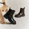 千百度厚底西部牛仔靴女加绒保暖增高时装靴超火短靴A25525012 商品缩略图1
