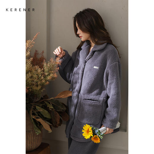 可人儿原创冬季羊羔绒女士睡衣韩系加厚保暖可外穿珊瑚绒家居服 商品图2