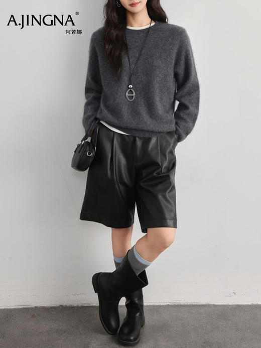 【100%羊毛】阿菁娜秋季新款100%羊毛拉毛针织衫云朵触感松弛感廓形F30D301003 商品图9