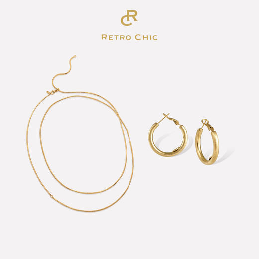 Retro Chic | 金丝耳圈&藤蔓蛇骨长链套装 商品图8