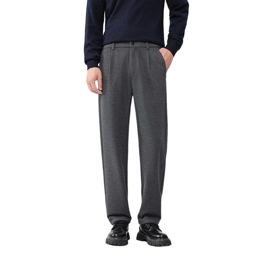 罗蒙男士休闲裤毛呢臻质感纹理半松紧腰设计撞色腰里直筒时尚百搭长裤 商品图8