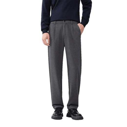 罗蒙男士休闲裤毛呢臻质感纹理半松紧腰设计撞色腰里直筒时尚百搭长裤 商品图7