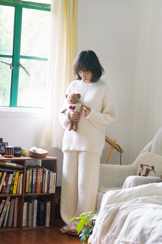 官网899！GP家 情侣软绵绵半边绒保暖长袖长裤家居服套装 秋冬男睡衣睡裤月子服女 商品图4