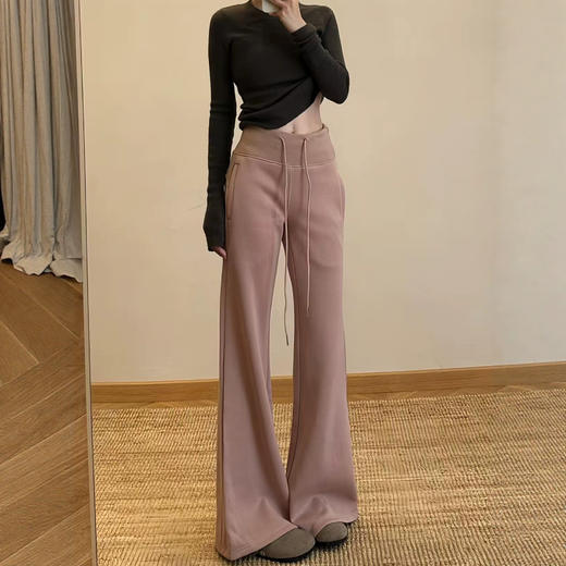 加绒lulu喇叭运动裤女2025秋新款高腰显瘦修身垂感小个子微喇卫裤 商品图2