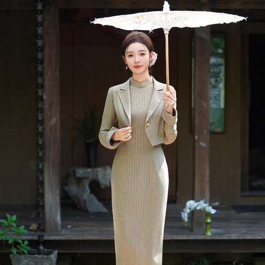 T25130新中式国风女装旗袍两件套高级感2025秋款长袖复古改良修身 商品图0