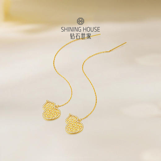 【八方衔运纹】【 玲珑宝葫 】钻石世家  玲珑宝葫系列 足金葫芦镶钻耳饰 【黄金产品不支持无理由退换货】预计3-5天发货 商品图5