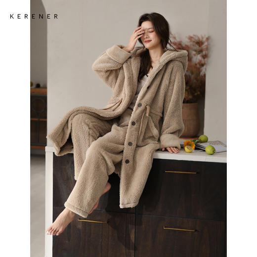 可人儿原创冬季舒棉绒女士睡袍韩系加厚保暖可外穿珊瑚绒家居服 商品图2