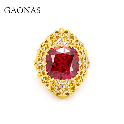 GAONAS  时尚贵气豪横臻奢金色红戒指11685JR 商品图0