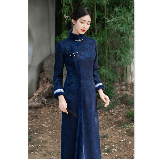 SKY 209674加绒加厚国风新中式改良大摆旗袍裙 商品图2