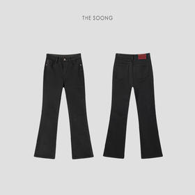 THESOONG|'年度黑牛'加厚加绒正腰高弹拉链微喇黑色牛仔裤女HBNZ7929