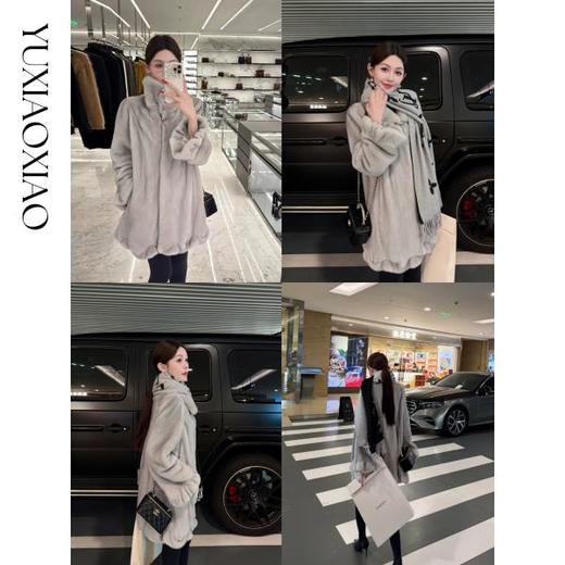 余潇潇【时光魅影】轻奢气质磁吸领半抽刀工艺翻领中长款水貂皮草 商品图0