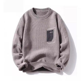 男士毛衣秋冬新款雪尼尔保暖加绒内衣线衣圆领打底针织衫男复古长袖体恤衫