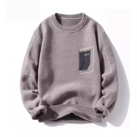 男士毛衣秋冬新款雪尼尔保暖加绒内衣线衣圆领打底针织衫男复古长袖体恤衫 商品图0