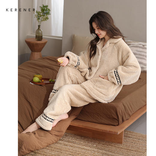可人儿原创冬季舒棉绒女士睡衣韩系加厚保暖可外穿珊瑚绒家居服 商品图0