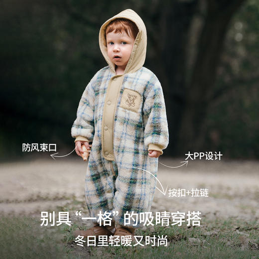 【宝宝服饰】嫚熙婴儿连体衣羊羔绒连帽宝宝连身衣秋冬加厚保暖外出爬服哈衣 商品图4