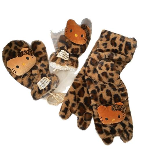 【YW】无忧购39元2件，49元3件豹纹猫咪毛绒手套围巾耳罩KT（截单后7天发货) 商品图9