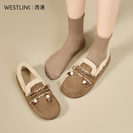 西遇加绒勃肯鞋女新款冬季复古一脚蹬外穿保暖棉鞋毛毛乐福鞋V2257289 商品图2