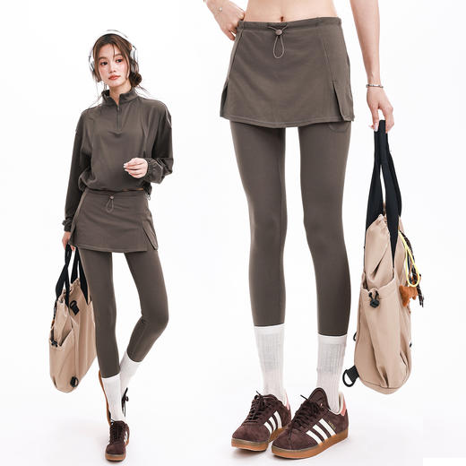 【限时秒】YOGACODE【火树银花系列】加绒假两件瑜伽裤女秋冬保暖普拉提运动紧身裙裤口袋健身长裤DWP125597 商品图1