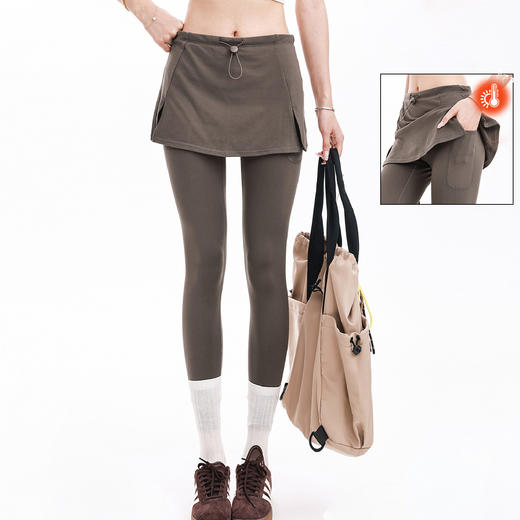 【限时秒】YOGACODE【火树银花系列】加绒假两件瑜伽裤女秋冬保暖普拉提运动紧身裙裤口袋健身长裤DWP125597 商品图0