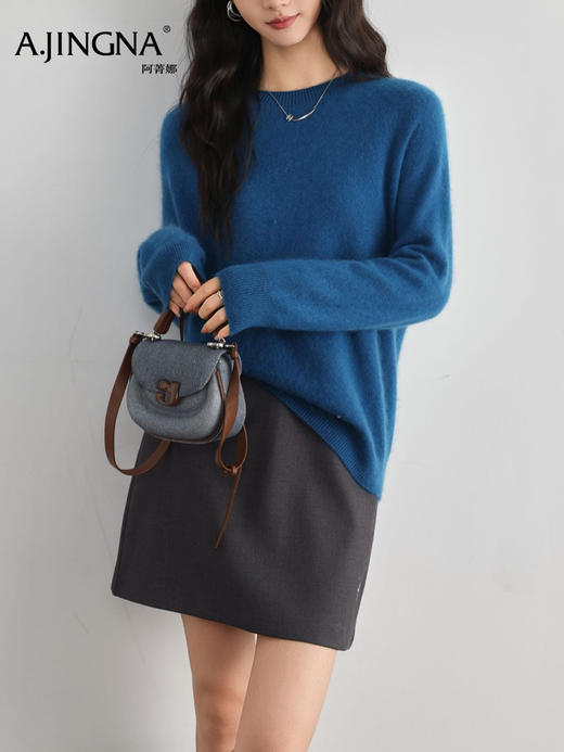 【100%羊毛】阿菁娜秋季新款100%羊毛拉毛针织衫云朵触感松弛感廓形F30D301003 商品图8