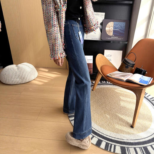 时髦精超模裤！2025秋冬季微喇裤女薄绒保暖显瘦显腿长牛仔裤! 商品图0
