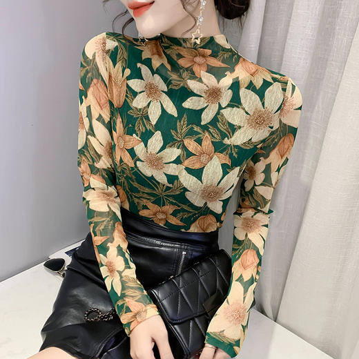 KQL 311H8257半高领网纱打底衫修身时尚洋气上衣T恤 商品图1