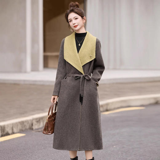 拼色双面呢羊毛大衣，显瘦宽松气质呢子外套HR-ASLZ8529 商品图1