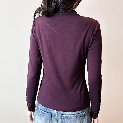 KQL 359H8363加厚磨毛蕾丝拼接半高领修身打底衫 商品图3