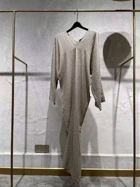 Cortana 25AW 米色NUNA肌理格纹羊毛垂坠连衣裙