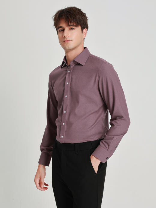 callisto灰调勃艮第红弹力棉长袖衬衫 商品图3