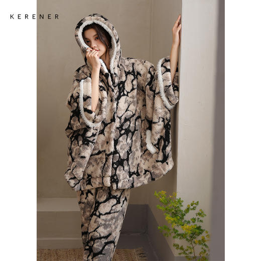 可人儿原创冬季羊羔绒女士睡衣韩系加厚保暖可外穿珊瑚绒家居服 商品图2