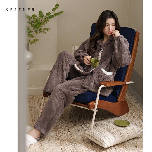 可人儿原创冬季舒棉绒女士睡衣韩系加厚保暖可外穿珊瑚绒家居服 商品图0