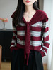 百蓝茵新款精纺外套女秋季毛衣V领针织开衫披肩条纹刺绣字母上衣★ 商品缩略图4