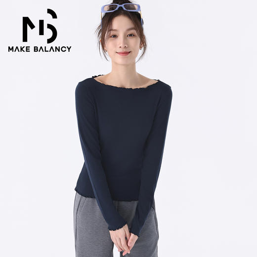 Makebalancy/慕柏郦长袖木耳边女圆领瑜伽运动T恤针织秋冬10003 商品图3
