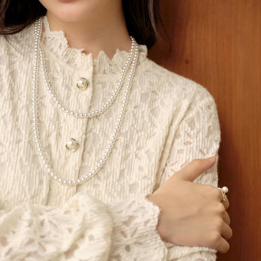 【严选】诗凡黎木耳领磨毛蕾丝连衣裙2025冬新款松紧腰淑女气质保暖打底裙7GA390811 商品图3