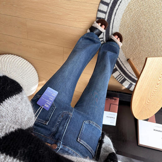 时髦精超模裤！2025秋冬季微喇裤女薄绒保暖显瘦显腿长牛仔裤! 商品图2