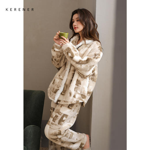 可人儿原创冬季舒棉绒女士睡衣韩系加厚保暖可外穿珊瑚绒家居服 商品图2