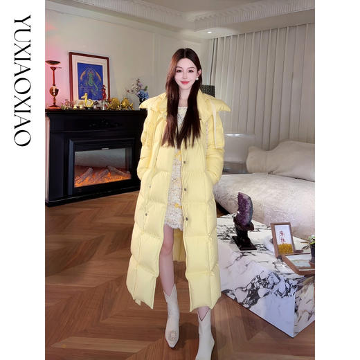 余潇潇【机场女星】90白鹅绒三防面料内衬石墨烯立领长款羽绒服 商品图4