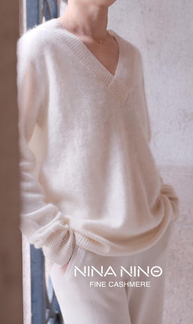 云柔套衫 女款V领羊绒套衫 灰色 白色