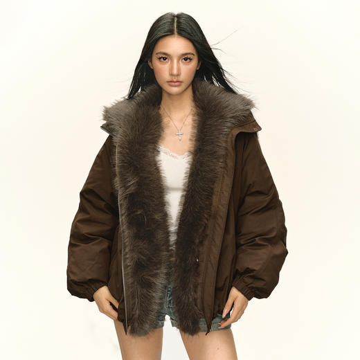 Ariseism 美式复古可拆卸毛毛羽绒服女冬季新款加厚保暖外套 商品图0