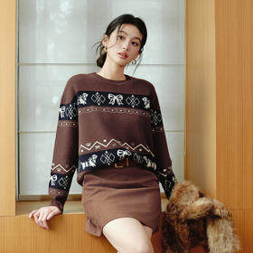 【严选】【孟子义同款费尔岛】诗凡黎慵懒风复古修身短款毛衣外套25冬新款7GA433211